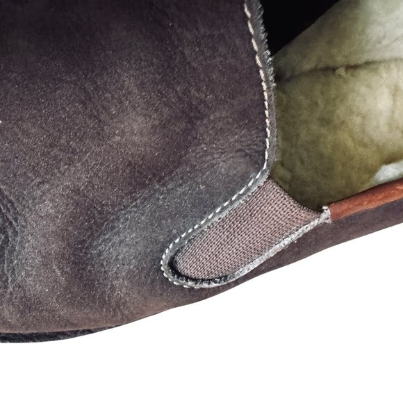 Cole Haan Suede Slip On Moc Shoe Slipper With Tread Shearing Lined Leather Brown - Picture 11 of 15